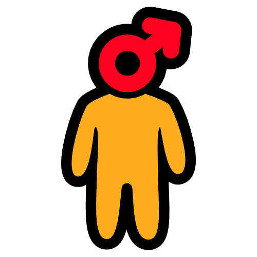 A yellow figure with a red mars symbol as a head.